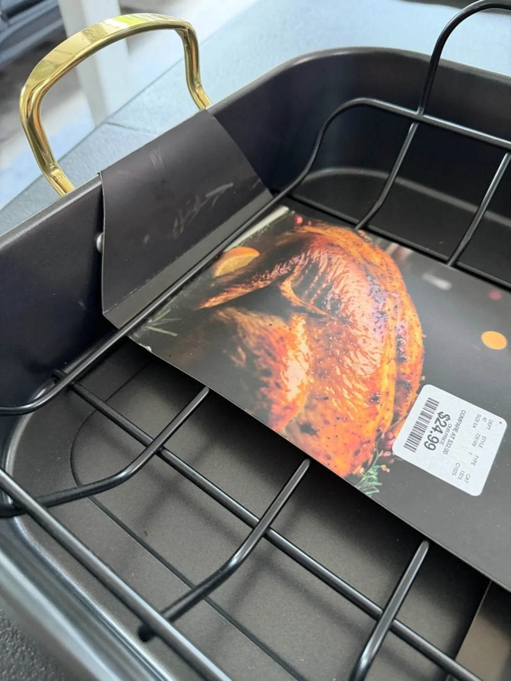Luxe Black Roaster with Gold Handles and Rack